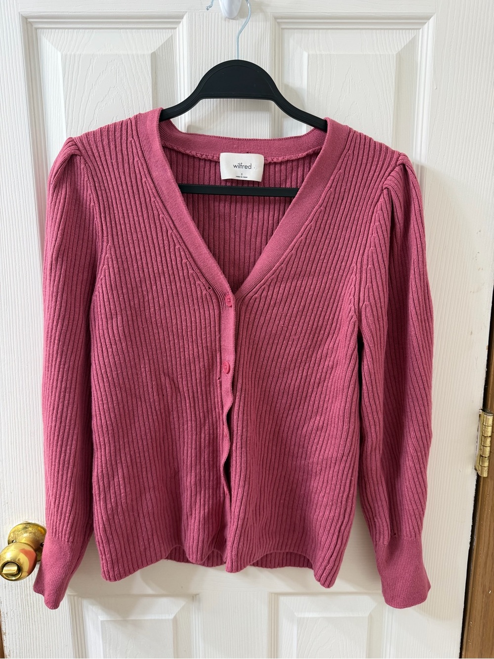 Aritzia Wilfred Ribbed V-Neck Button Cardigan - Pink (with flaw)